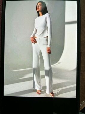 Women's Cream Wide-Leg Knit Pants